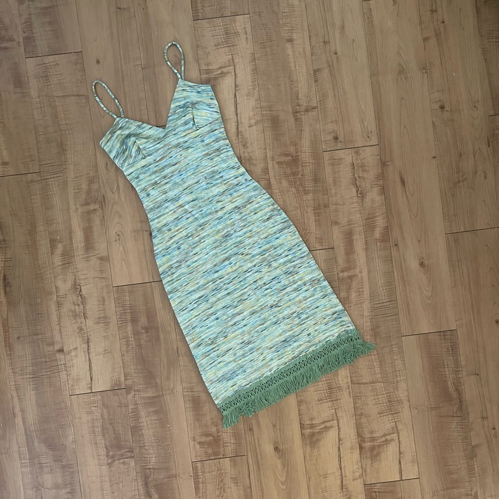 Brand New Vintage Spaghetti Chic Dress with Fringe Hem